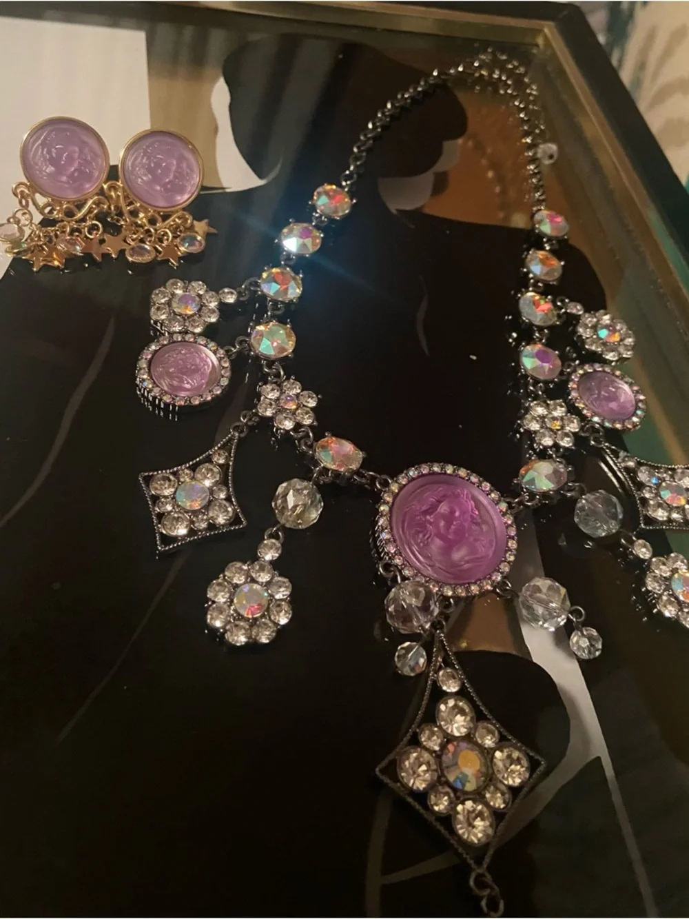 Kirks Folly Aurora Crystal Statement Angel Necklace and Earring Set in Lavender
